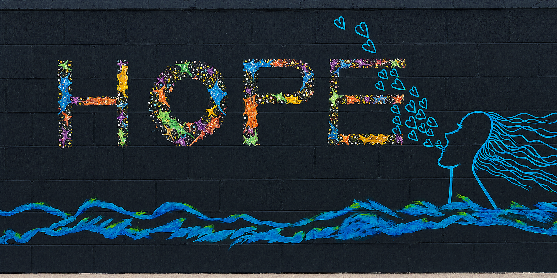 Colorful Hope mural representing healing, connection, and emotional well-being