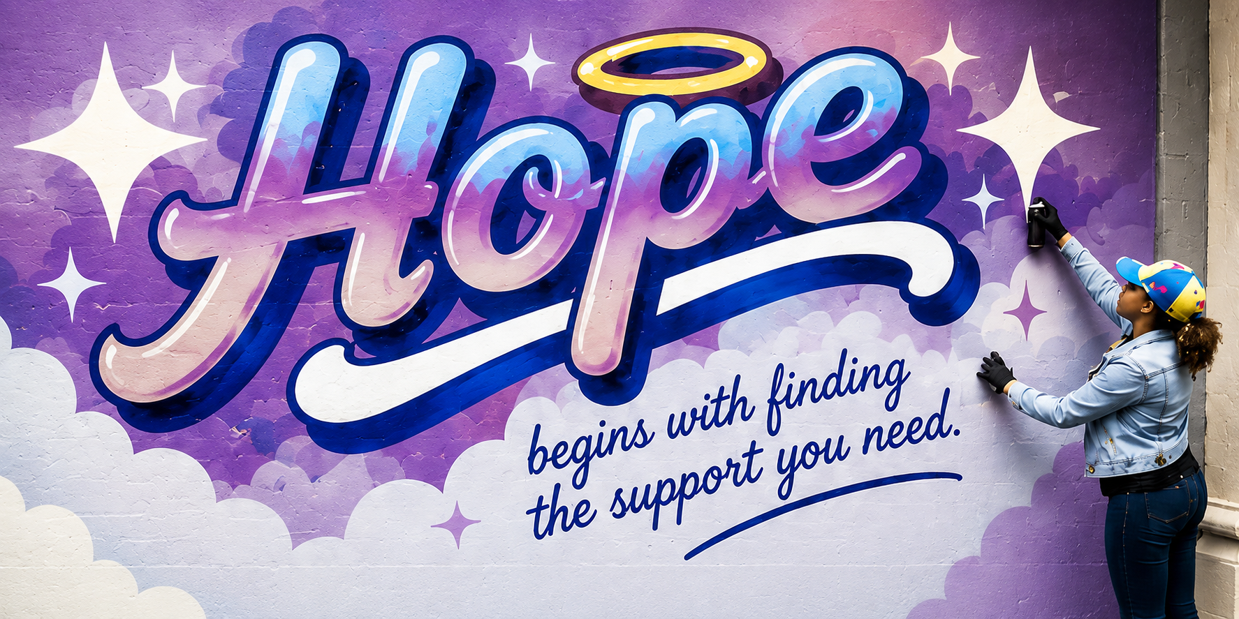 Colorful HOPE graffiti mural representing support and therapy at Inspired Hope Therapy in Montclair, New Jersey