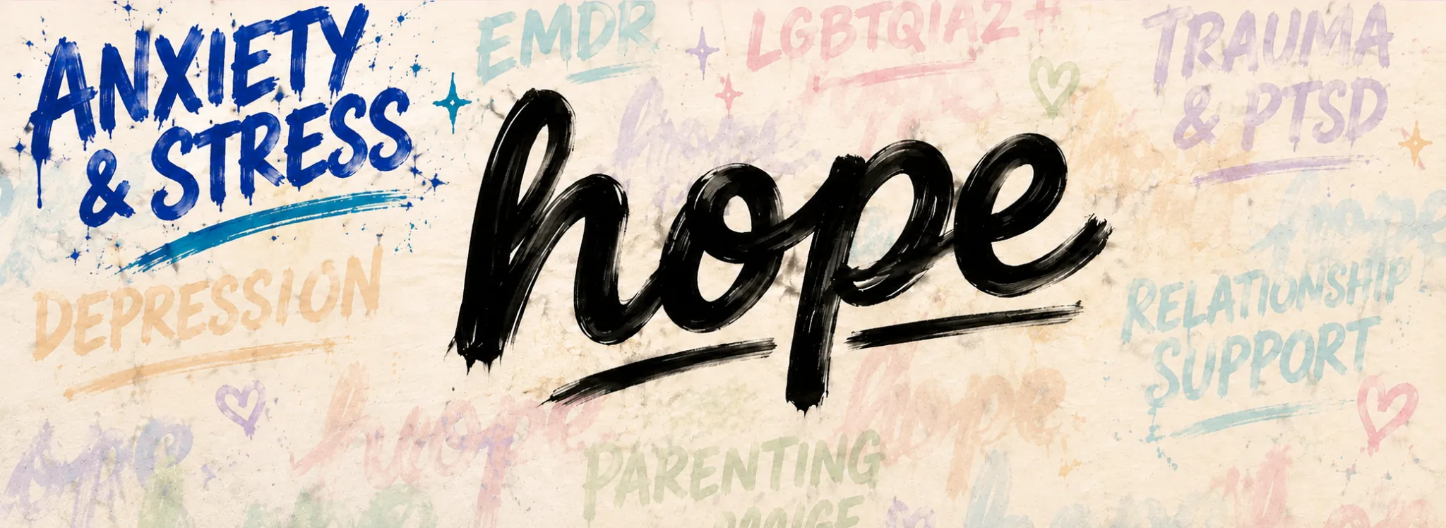 HOPE mural highlighting Anxiety and Stress in blue