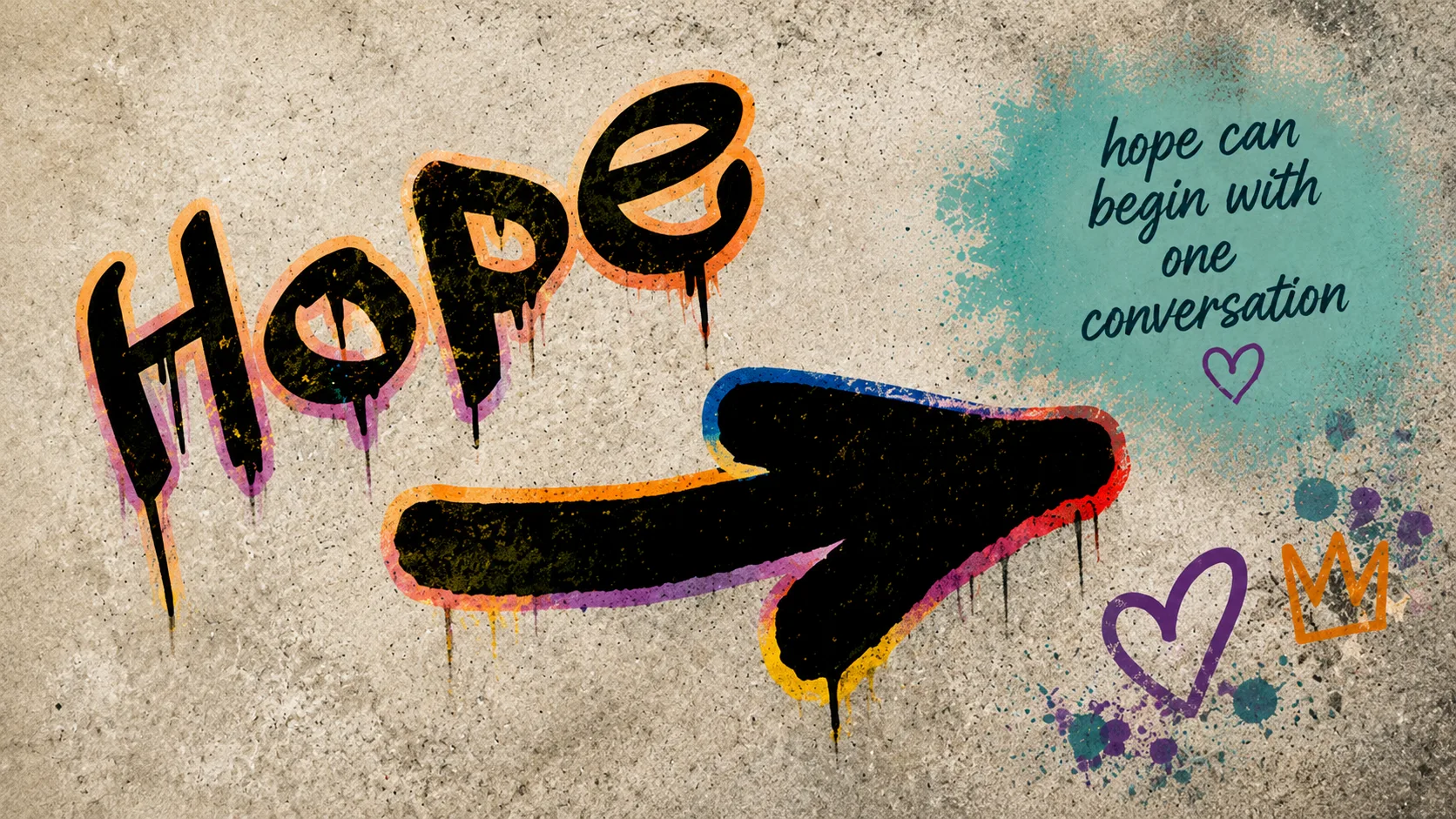 HOPE mural with the message hope can begin with one conversation