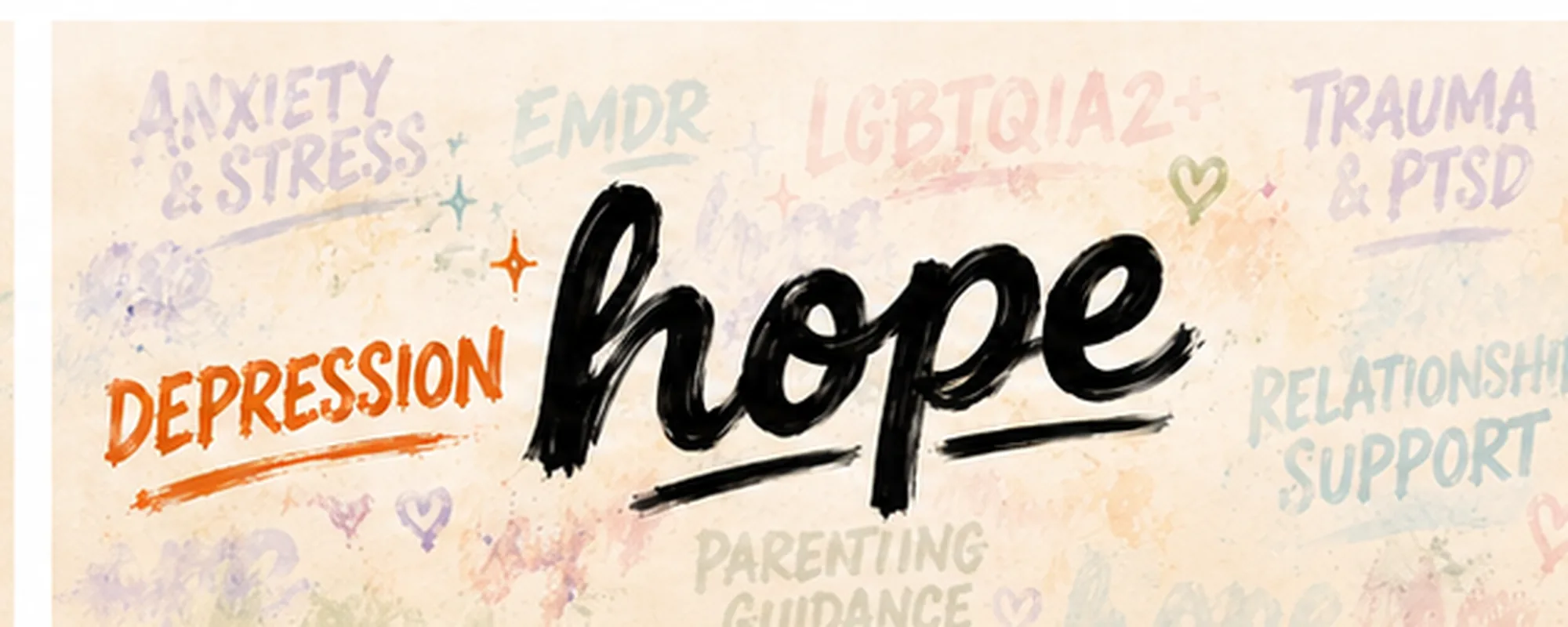 HOPE mural highlighting Depression in orange