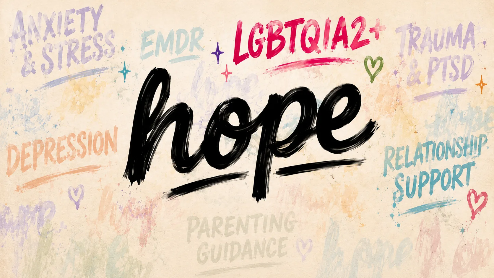 HOPE mural highlighting LGBTQIA2+ Support in pink